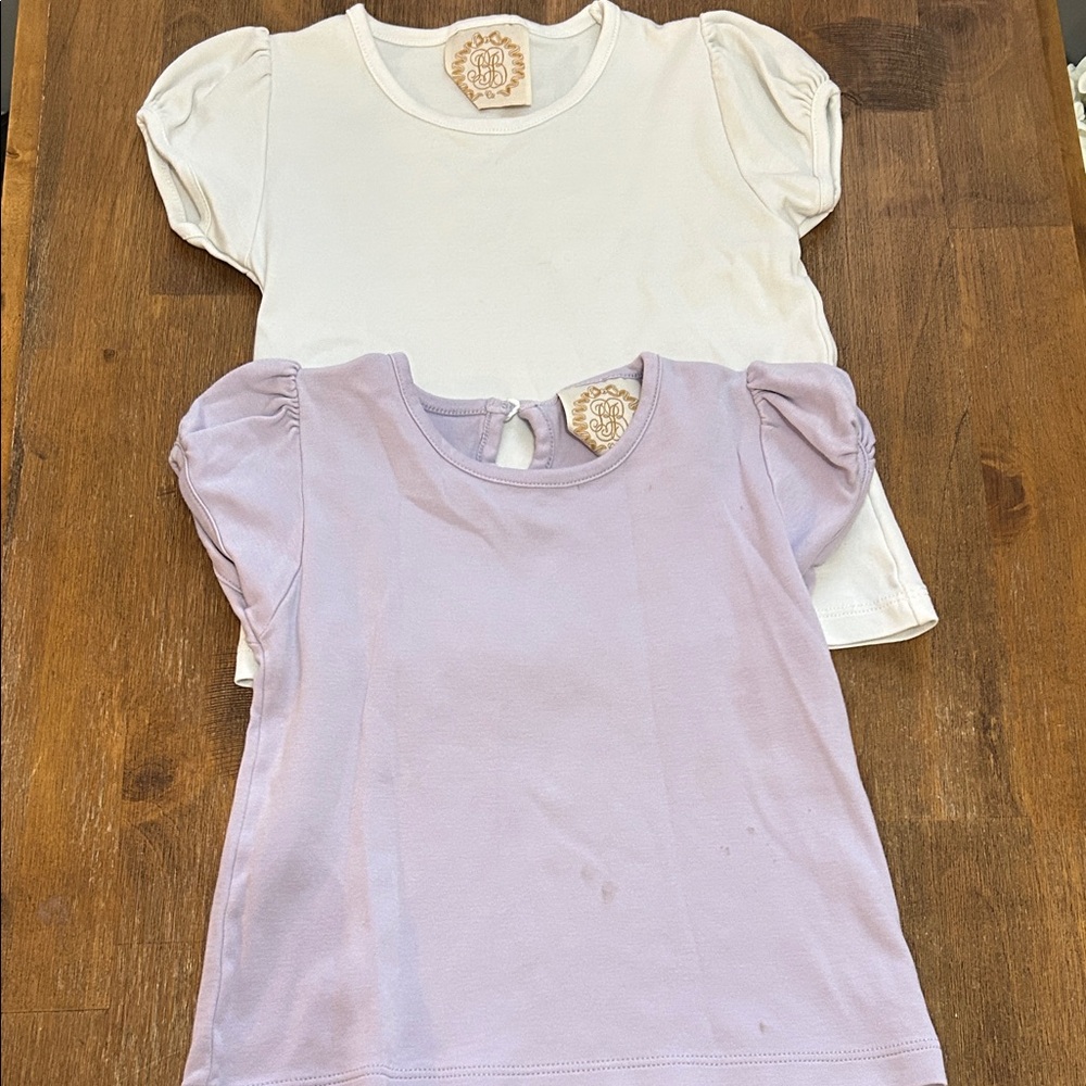 Kids White and Purple Puff Sleeve Tops